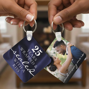 Sealed with a Kiss Blue 25th Birthday Anniversary Key Ring