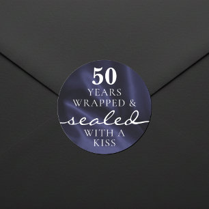 Sealed with a Kiss Blue 50th Birthday Anniversary Classic Round Sticker