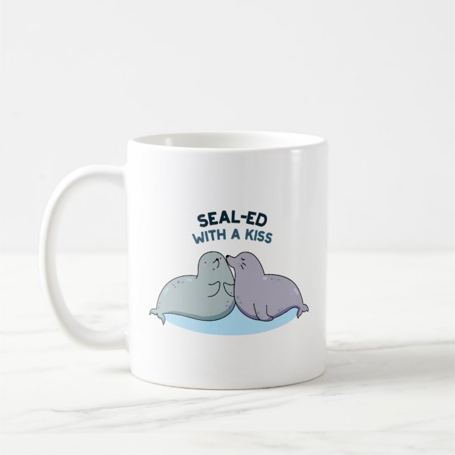 Sealed With A Kiss Funny Sea Lion Seal Pun  Coffee Mug (Left)