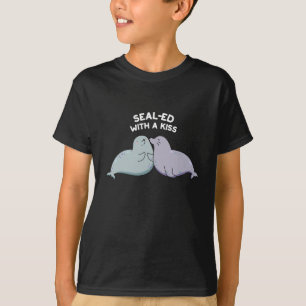 Sealed With A Kiss Funny Sea Lion Seal Pun Dark BG T-Shirt