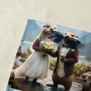 **"Sealed with a Kiss: Otterly in Love"** Beach Towel