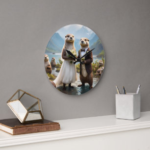 **"Sealed with a Kiss: Otterly in Love"** Large Clock