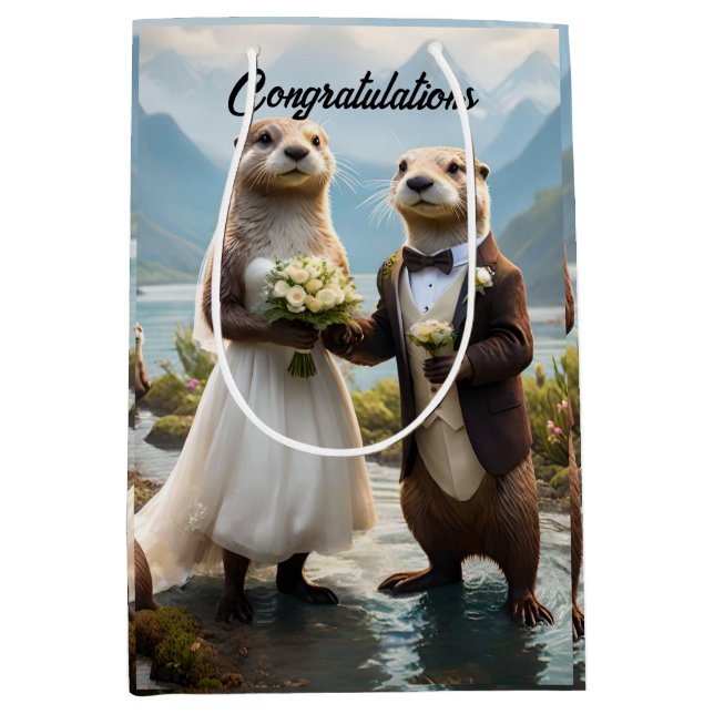 **"Sealed with a Kiss: Otterly in Love"** Medium Gift Bag (Front)