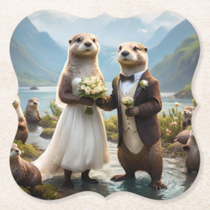 **"Sealed with a Kiss: Otterly in Love"** Paper Coaster