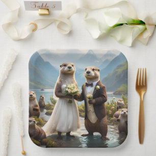**"Sealed with a Kiss: Otterly in Love"** Paper Plate