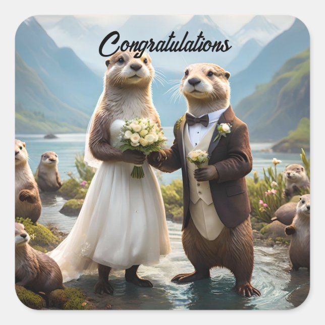 **"Sealed with a Kiss: Otterly in Love"** Square Sticker (Front)