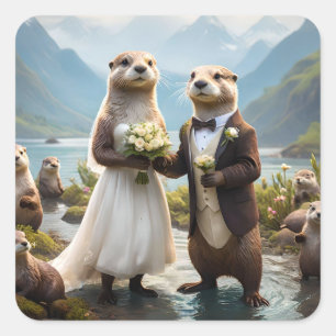 **"Sealed with a Kiss: Otterly in Love"** Square Sticker