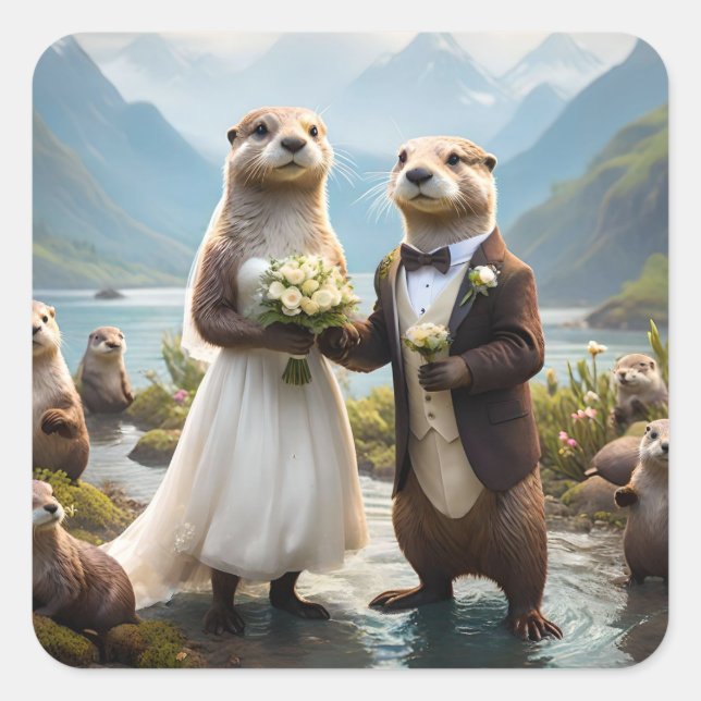 **"Sealed with a Kiss: Otterly in Love"** Square Sticker (Front)