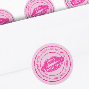 Sealed with a Kiss Pink Lips Custom Round Sticker