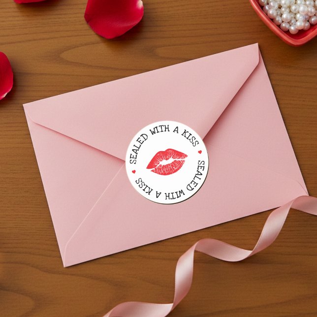 Sealed with a Kiss White & Red Lip Valentine's Day Classic Round Sticker (Sealed with a Kiss White & Red Lip Valentine's Day Classic Round Sticker
)