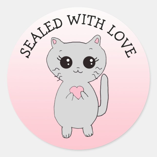 Sealed with Love Little Kitten with Heart Classic Round Sticker (Front)
