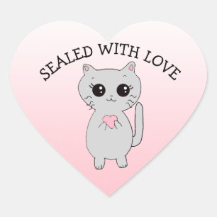 Sealed with Love Little Kitten with Heart Sticker