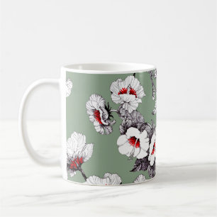 Sealess white-red flowers: green decor coffee mug