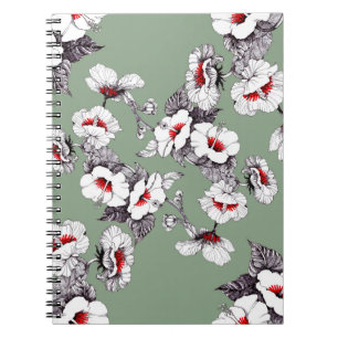 Sealess white-red flowers: green decor notebook