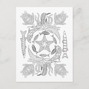 Sealife Adult Colouring Postcard