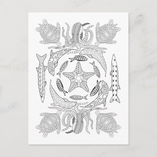 Sealife Adult Colouring Postcard (Front)