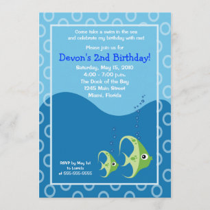 Sealife Green Fish 5x7 Birthday Invitation