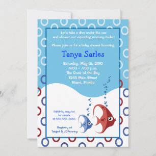 Sealife RED FISH BLUE FISH 5x7 Baby Shower Invitation