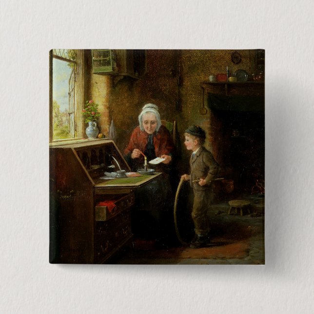 Sealing a Letter, 1890 (oil on panel) 15 Cm Square Badge (Front)