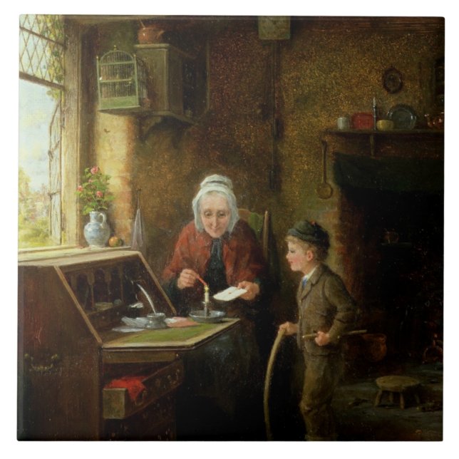 Sealing a Letter, 1890 (oil on panel) Ceramic Tile (Front)