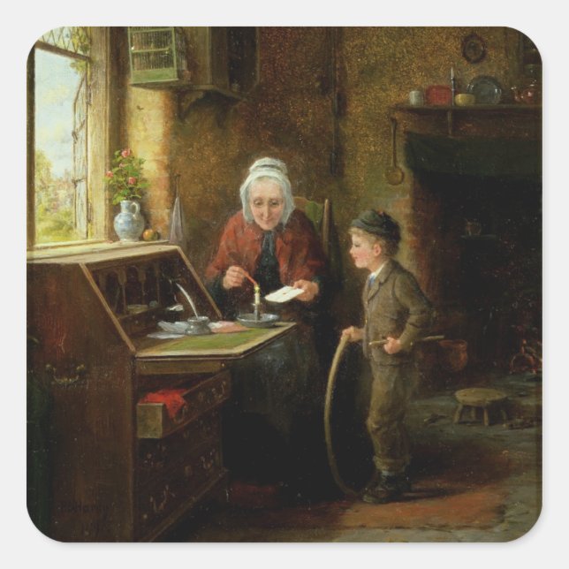 Sealing a Letter, 1890 (oil on panel) Square Sticker (Front)