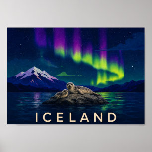 Seals Aurora Iceland Wall Art Print