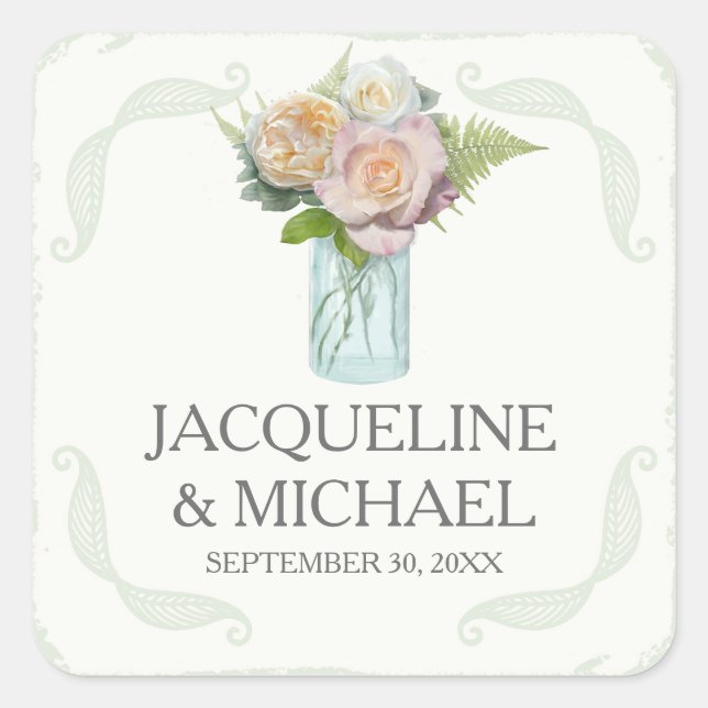 Seals Rustic Flowers Mason Jar Script Typography (Front)