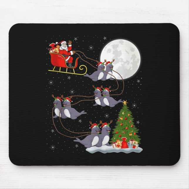 Seals Santa Sleigh Flying Funny Magical Christmas  Mouse Pad (Front)