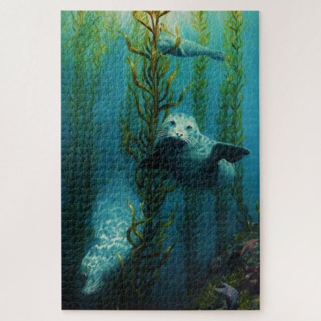 Seals underwater, swimming, sea lion, harbour seal jigsaw puzzle (Vertical)