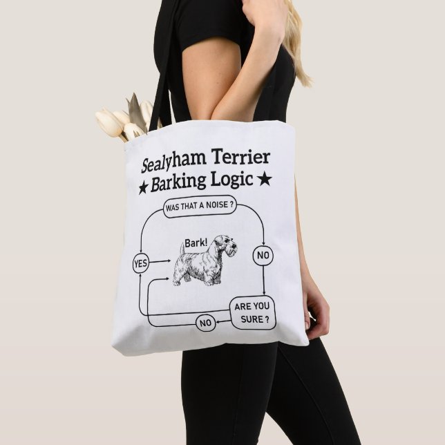 Sealyham Terrier Barking Logic Funny Dog Sarcastic Tote Bag (Close Up)