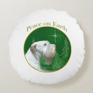 Sealyham Terrier Peace on Earth Round Cushion