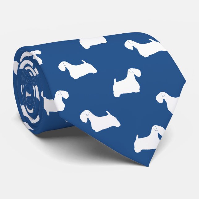Sealyham Terrier Silhouettes Dogs Pattern Blue Tie (Rolled)