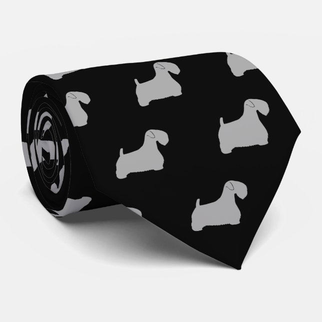 Sealyham Terrier Silhouettes Pattern Black & Grey Tie (Rolled)