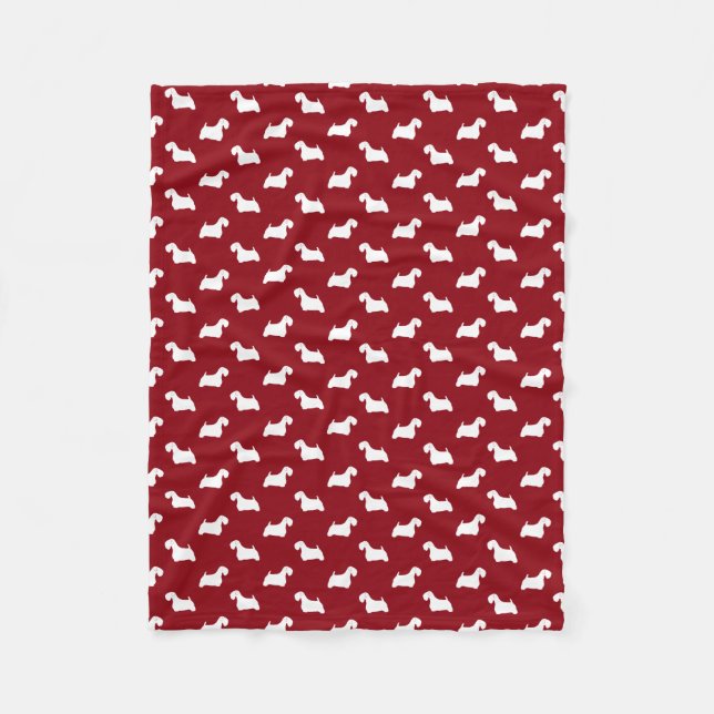 Sealyham Terrier Silhouettes Pattern Red and White Fleece Blanket (Front)