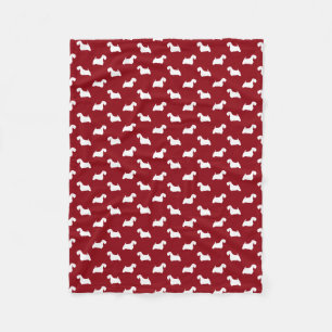 Sealyham Terrier Silhouettes Pattern Red Fleece Blanket