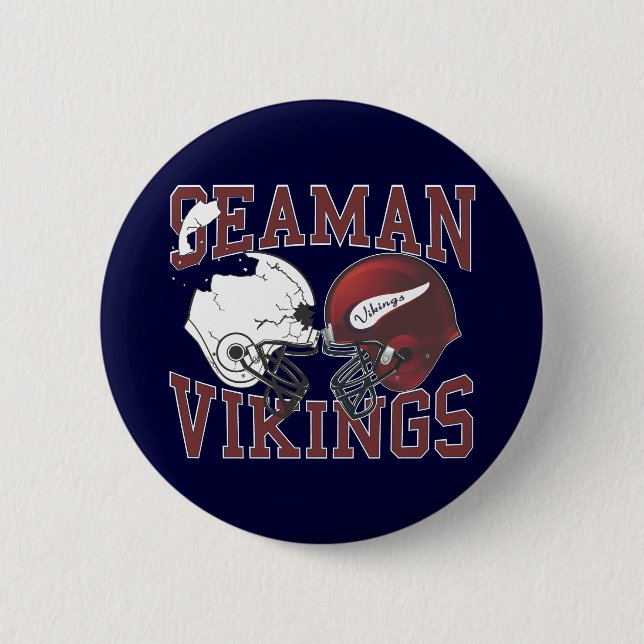 Seaman Vikings Crashing Helmets 6 Cm Round Badge (Front)