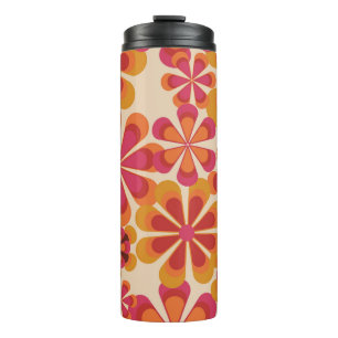 Seamless 70s retro floral pattern with vintage dai thermal tumbler