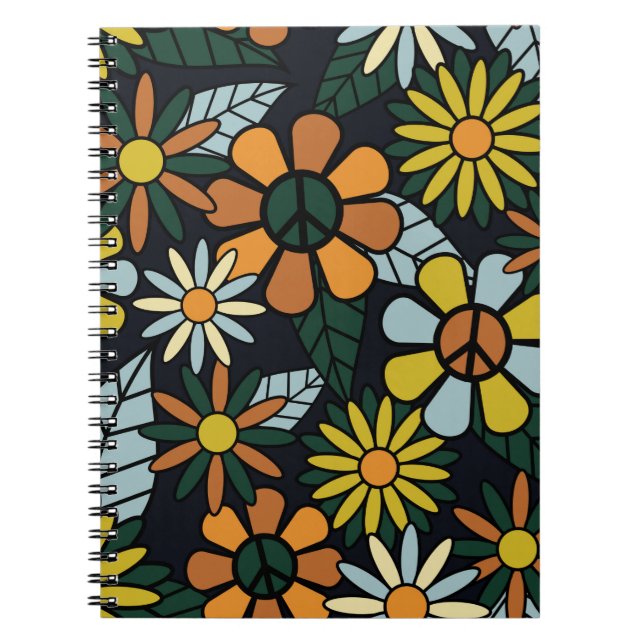 Seamless 70's retro hippie flowers pattern - Vinta Notebook (Front)