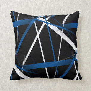 Seamless Abstract Blue and White Lines On Black B Cushion