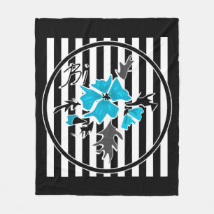 Seamless abstract blue flowers floral white black fleece blanket