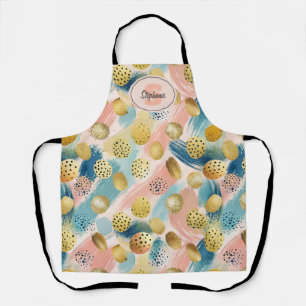Seamless Abstract Brushstroke & Gold Shape Pattern Apron