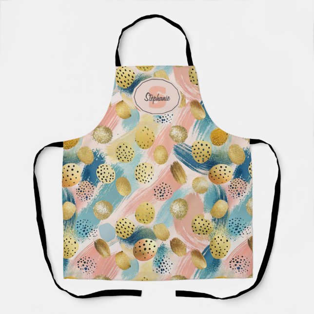 Seamless Abstract Brushstroke & Gold Shape Pattern Apron (Front)