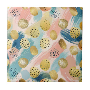 Seamless Abstract Brushstroke & Gold Shape Pattern Ceramic Tile