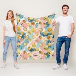 Seamless Abstract Brushstroke & Gold Shape Pattern Fleece Blanket