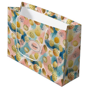 Seamless Abstract Brushstroke & Gold Shape Pattern Large Gift Bag