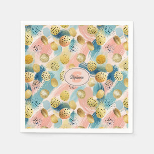 Seamless Abstract Brushstroke & Gold Shape Pattern Napkin