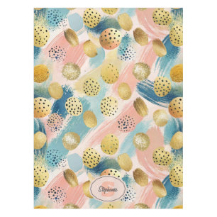 Seamless Abstract Brushstroke & Gold Shape Pattern Tablecloth