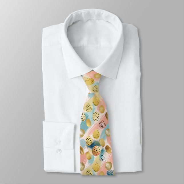 Seamless Abstract Brushstroke & Gold Shape Pattern Tie (Tied)