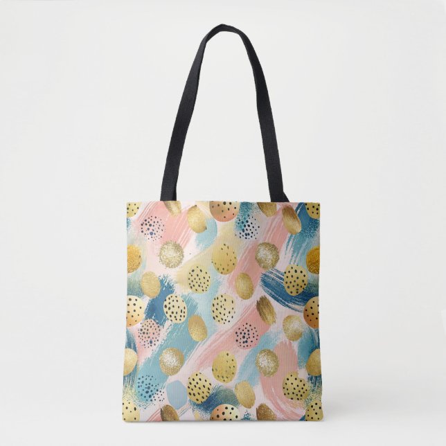 Seamless Abstract Brushstroke & Gold Shape Pattern Tote Bag (Front)