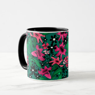 Seamless abstract cartoon cute flowers floral gree mug